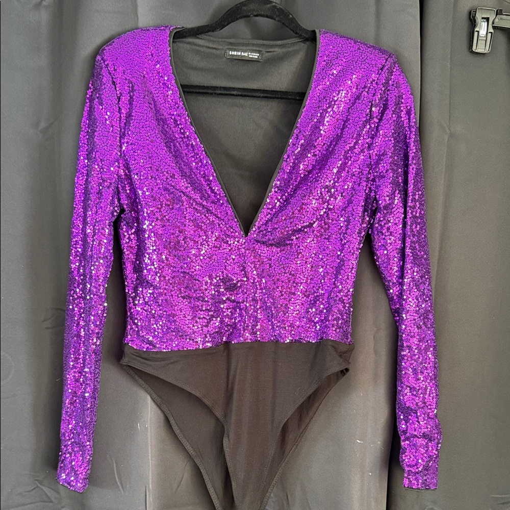 Shein Shimmering Purple Sequin Bodysuit